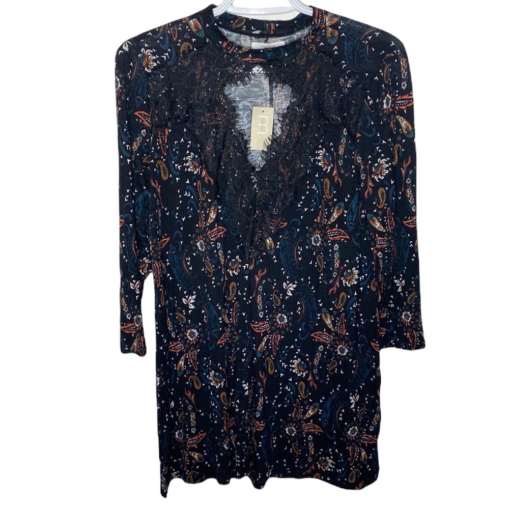 Maurices paisley floral lace neckline cutout 3/4 sleeve top size S